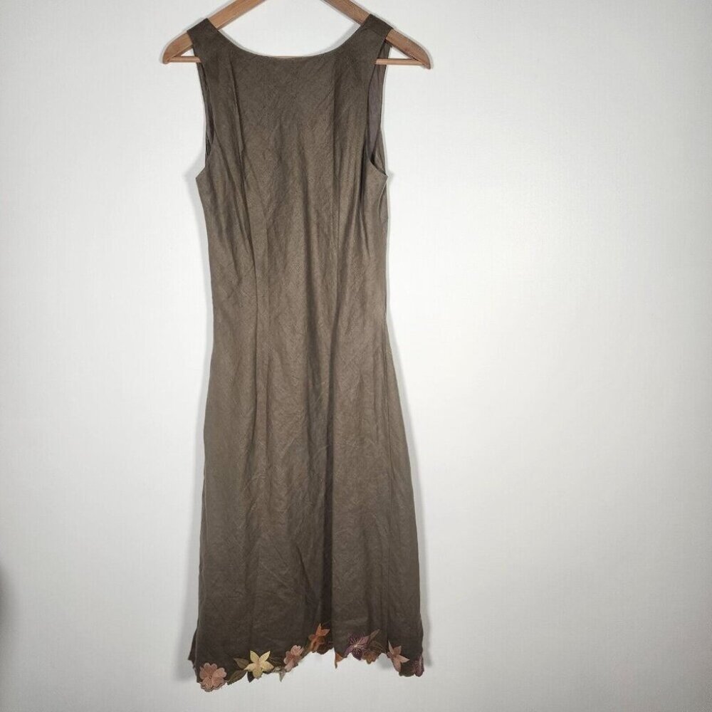 Green Floral Emboirdered Midi Dress Fairy Goblincore Whimsical Artsy Sleeveles S - Picture 5 of 12